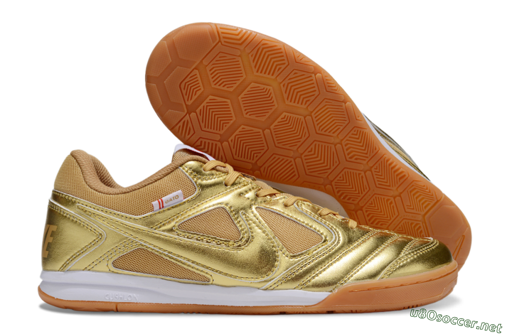 Men's Supreme x Nike SB Gato IC Football Shoes - Gold/White/Brown 2