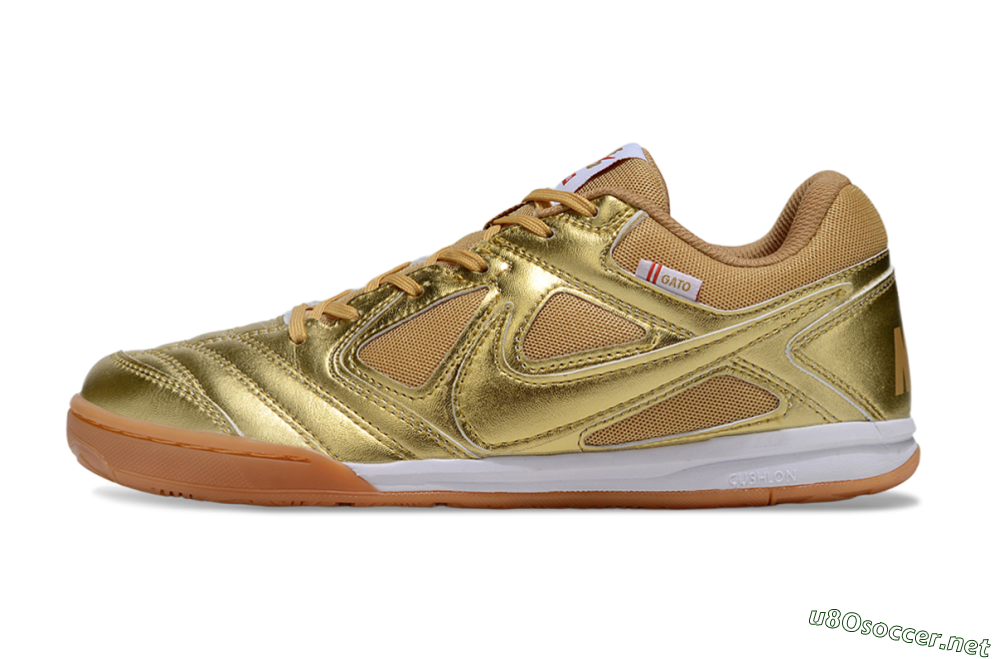 Men's Supreme x Nike SB Gato IC Football Shoes - Gold/White/Brown 0