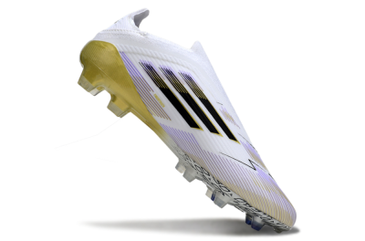 Unisex Adidas F50 Elite Laceless FG Football Boots - White/Purple/Black/Gold