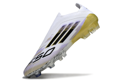 Unisex Adidas F50 Elite Laceless FG Football Boots - White/Purple/Black/Gold
