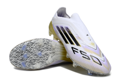 Unisex Adidas F50 Elite Laceless FG Football Boots - White/Purple/Black/Gold