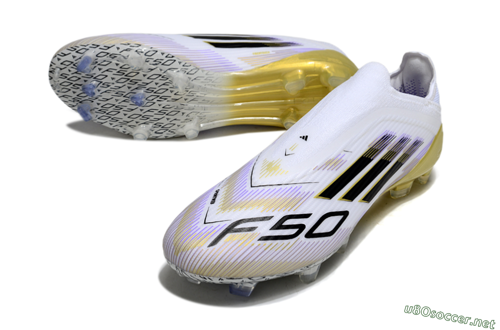 Unisex Adidas F50 Elite Laceless FG Football Boots - White/Purple/Black/Gold 3