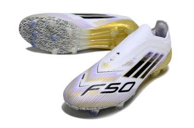 Unisex Adidas F50 Elite Laceless FG Football Boots - White/Purple/Black/Gold