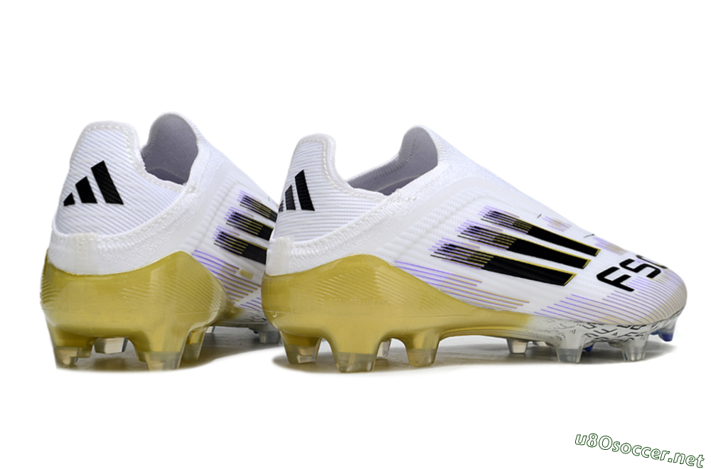 Unisex Adidas F50 Elite Laceless FG Football Boots - White/Purple/Black/Gold 7