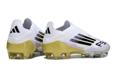 Unisex Adidas F50 Elite Laceless FG Football Boots - White/Purple/Black/Gold