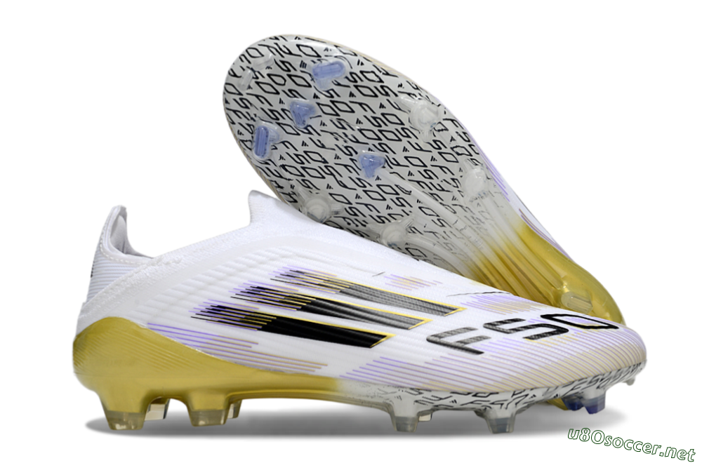 Unisex Adidas F50 Elite Laceless FG Football Boots - White/Purple/Black/Gold 2