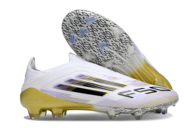 Unisex Adidas F50 Elite Laceless FG Football Boots - White/Purple/Black/Gold