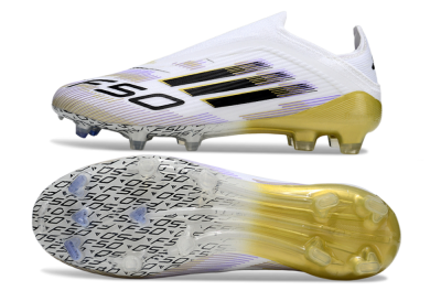 Unisex Adidas F50 Elite Laceless FG Football Boots - White/Purple/Black/Gold