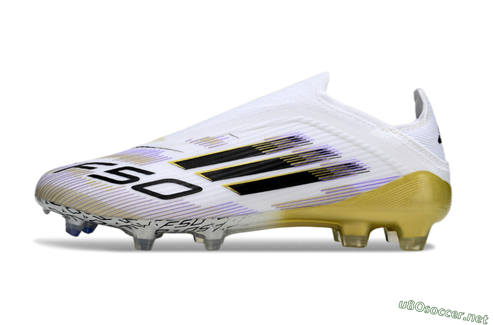Unisex Adidas F50 Elite Laceless FG Football Boots - White/Purple/Black/Gold 0