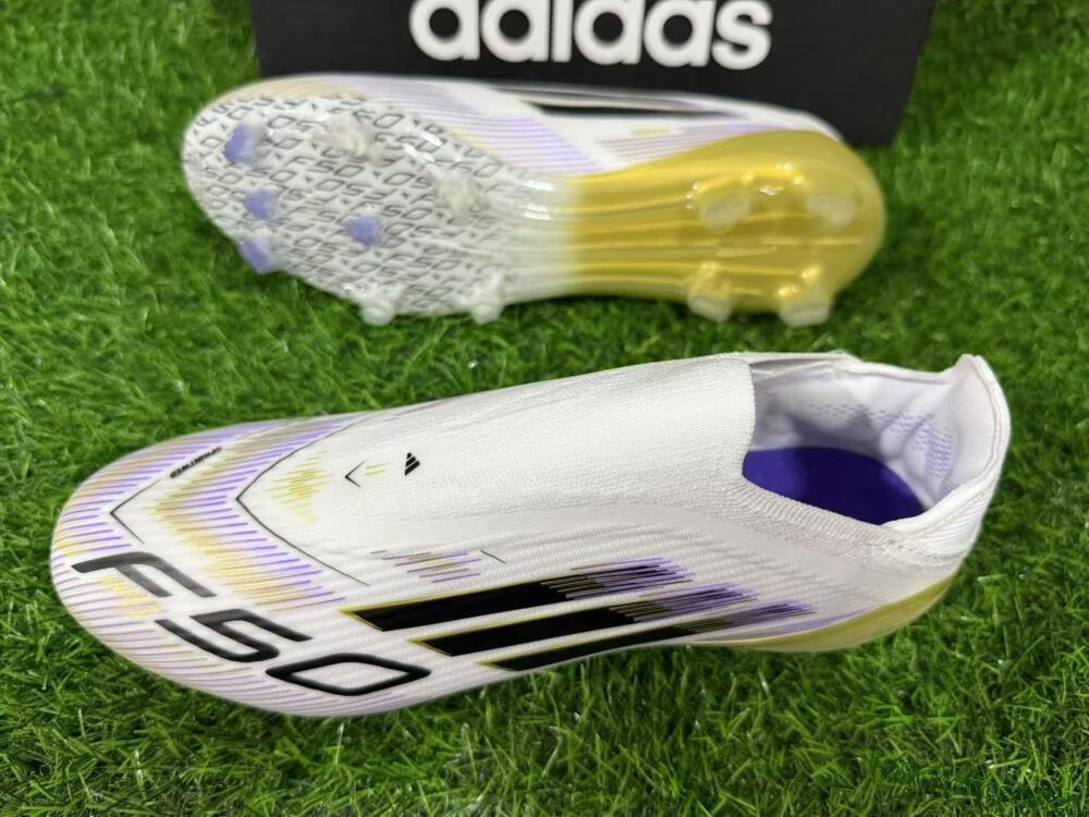 Unisex Adidas F50 Elite Laceless FG Football Boots - White/Purple/Black/Gold