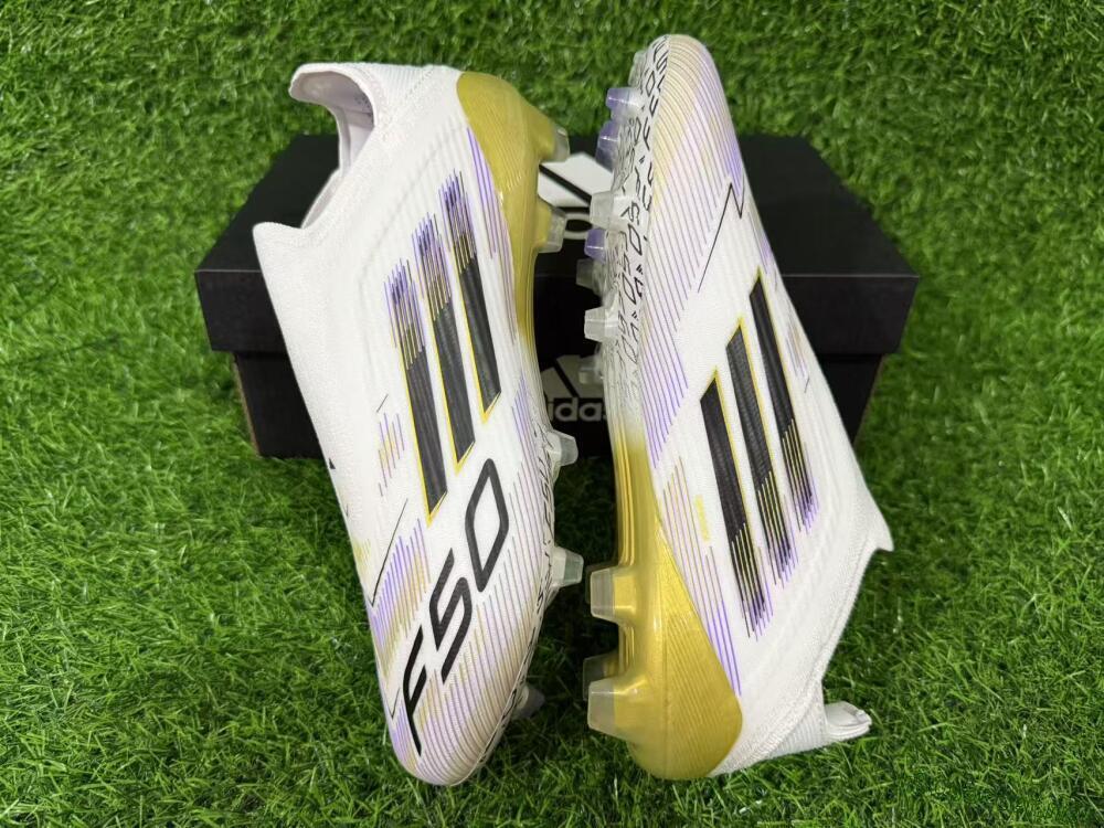 Unisex Adidas F50 Elite Laceless FG Football Boots - White/Purple/Black/Gold