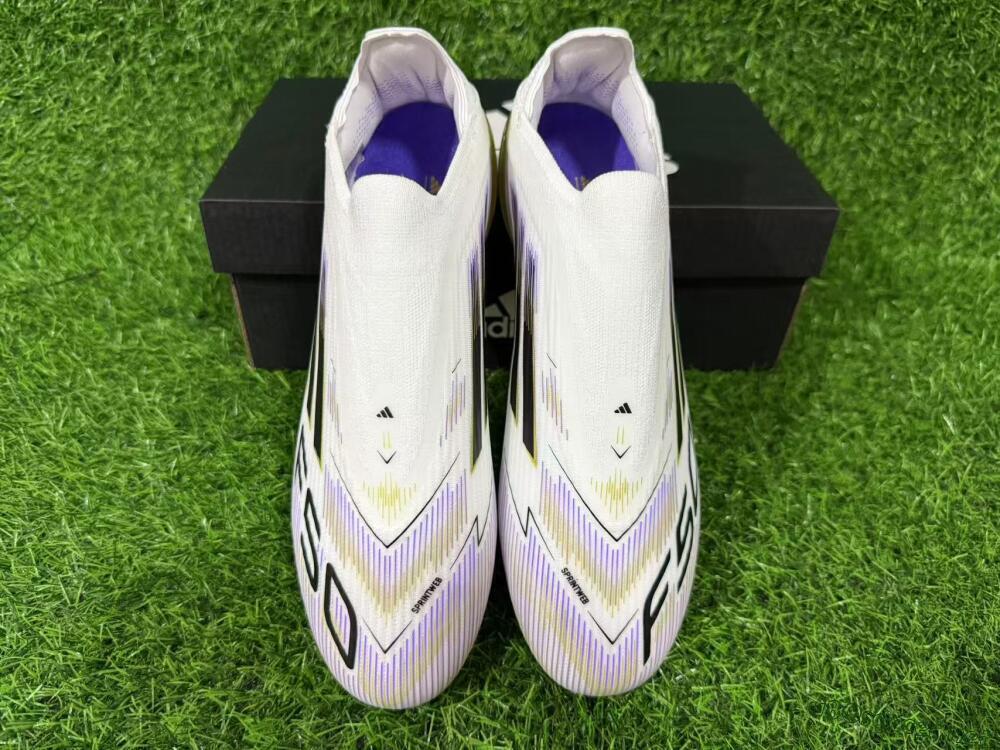 Unisex Adidas F50 Elite Laceless FG Football Boots - White/Purple/Black/Gold