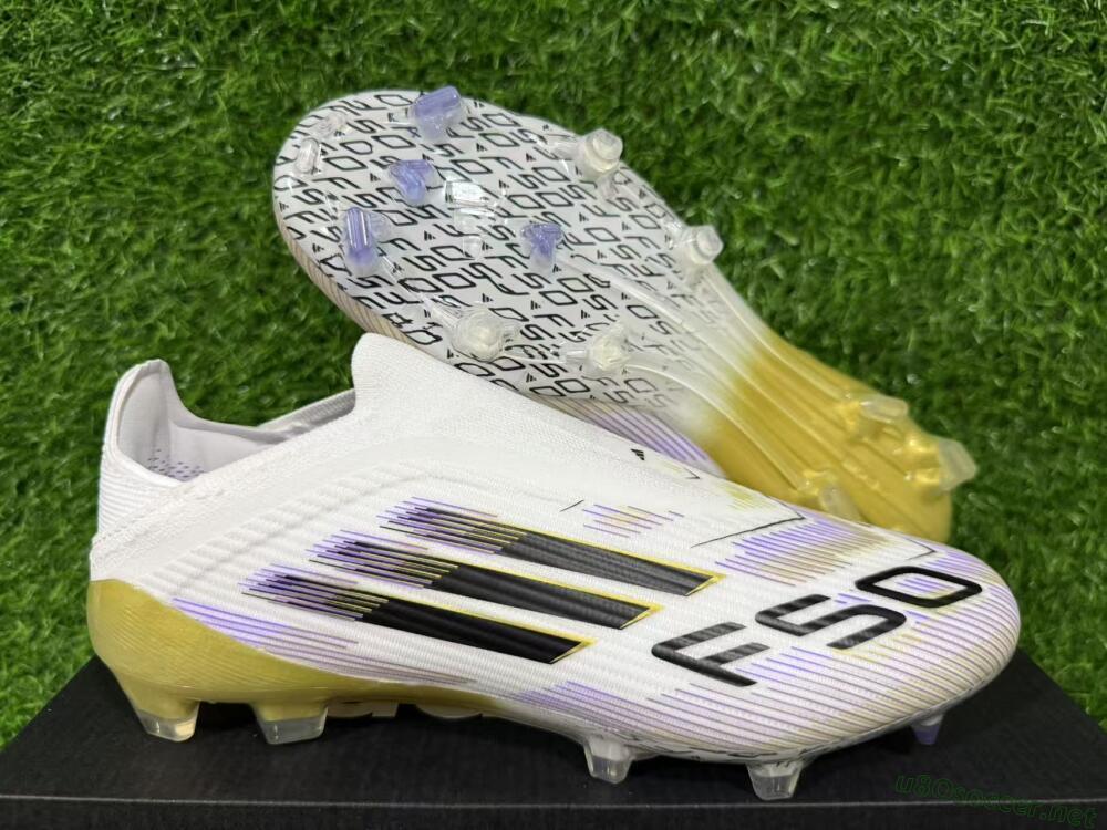 Unisex Adidas F50 Elite Laceless FG Football Boots - White/Purple/Black/Gold