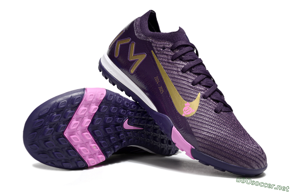 Unisex KM x Nike Air Zoom Mercurial Vapor 16 Elite TF Football Shoes - Purple/Gold/Pink 1