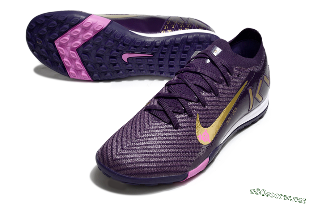 Unisex KM x Nike Air Zoom Mercurial Vapor 16 Elite TF Football Shoes - Purple/Gold/Pink 3
