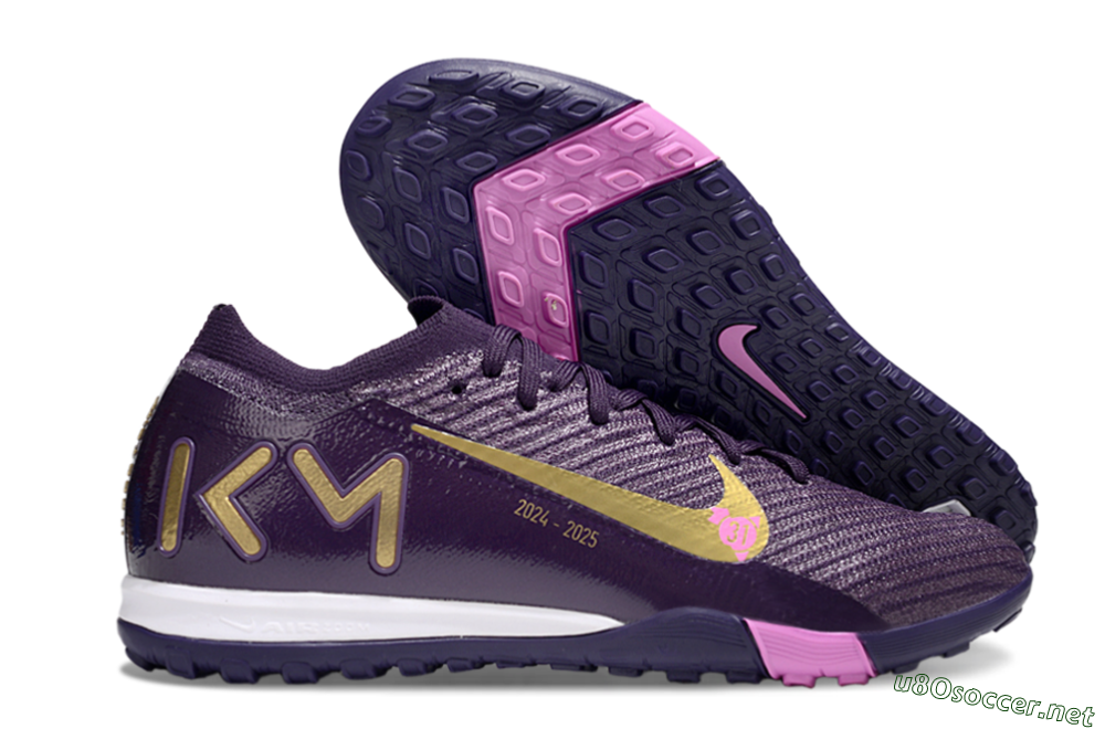 Unisex KM x Nike Air Zoom Mercurial Vapor 16 Elite TF Football Shoes - Purple/Gold/Pink 2