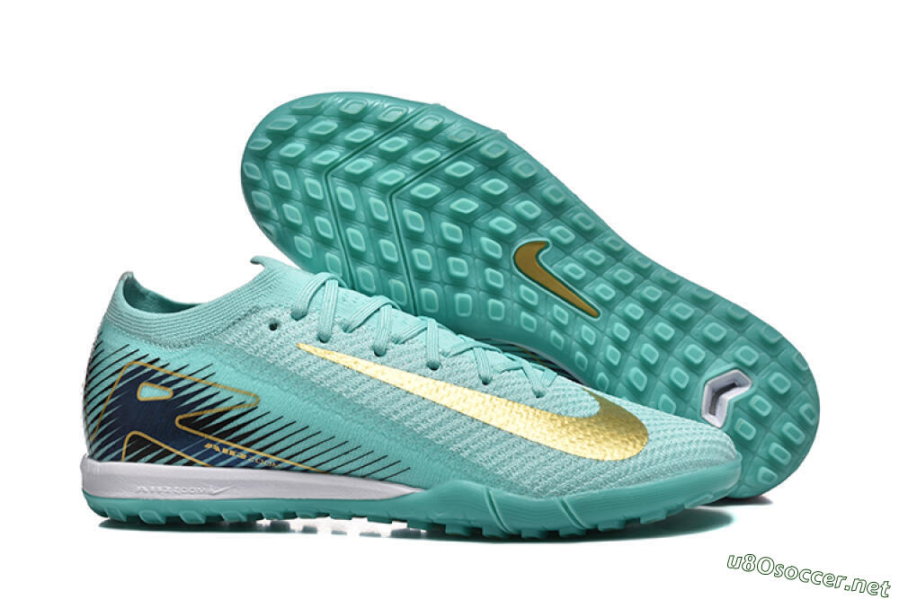 Men's Nike Air Zoom Mercurial Vapor 16 Elite TF Football Shoes - Jade/Gold/Black 2