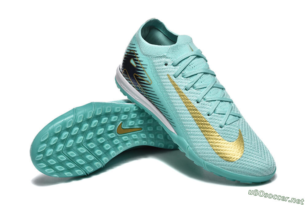 Men's Nike Air Zoom Mercurial Vapor 16 Elite TF Football Shoes - Jade/Gold/Black 4