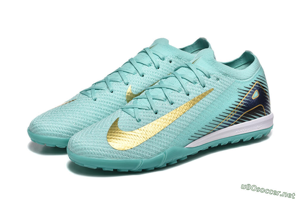 Men's Nike Air Zoom Mercurial Vapor 16 Elite TF Football Shoes - Jade/Gold/Black 5