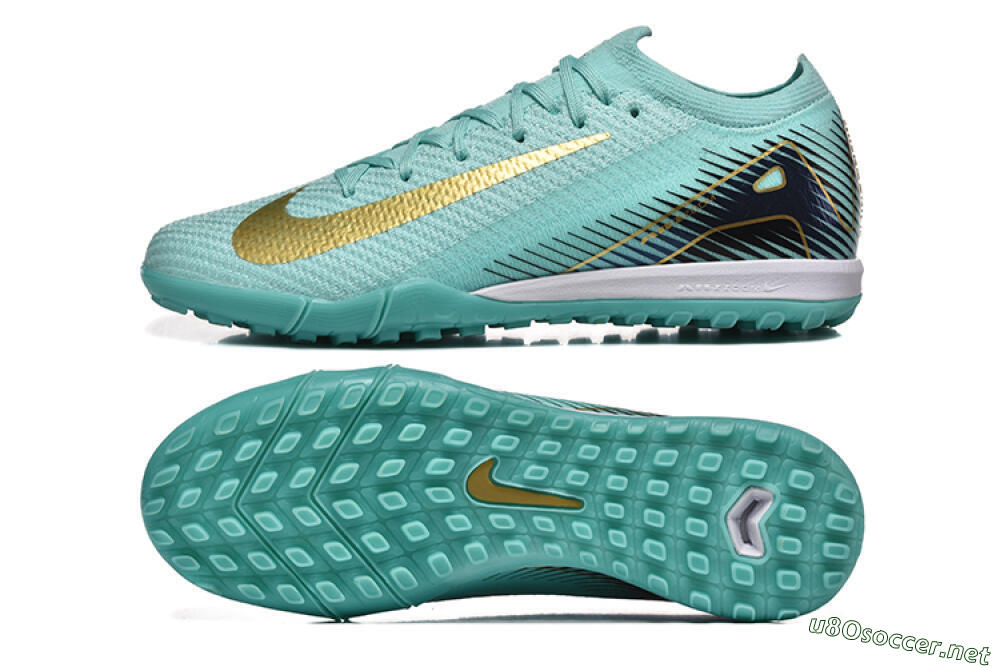 Men's Nike Air Zoom Mercurial Vapor 16 Elite TF Football Shoes - Jade/Gold/Black 1