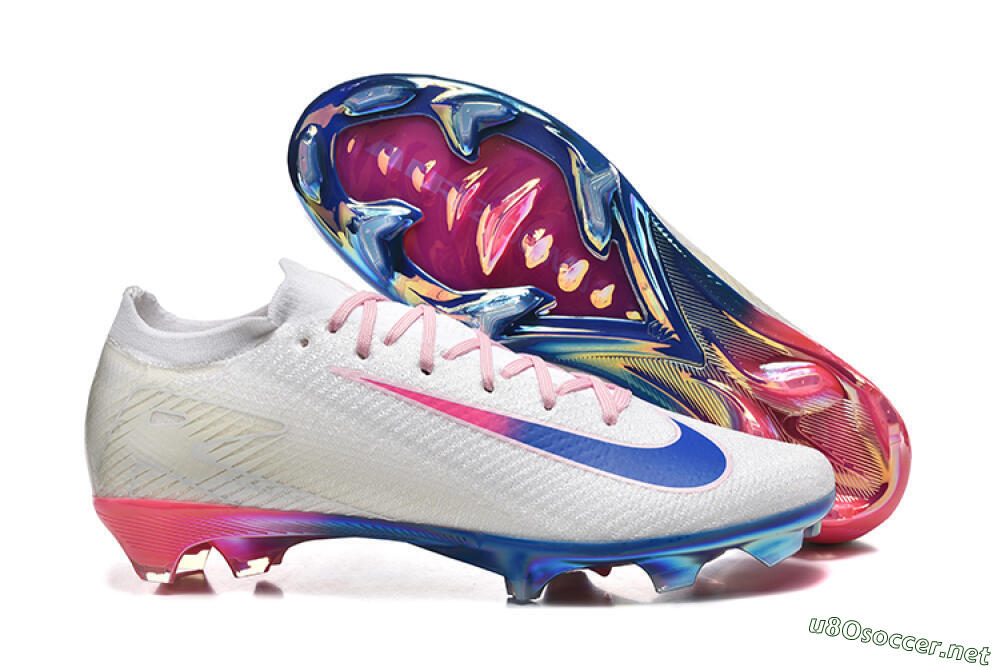 Men's Nike Air Zoom Mercurial Vapor 16 Elite FG Football Boots - White/Blue/Pink 2