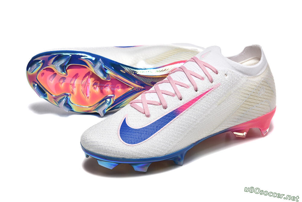 Men's Nike Air Zoom Mercurial Vapor 16 Elite FG Football Boots - White/Blue/Pink 3
