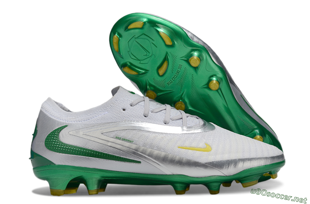 Men's Nike Phantom 6 Elite Low FG Football Boots - White/Silver/Green 2