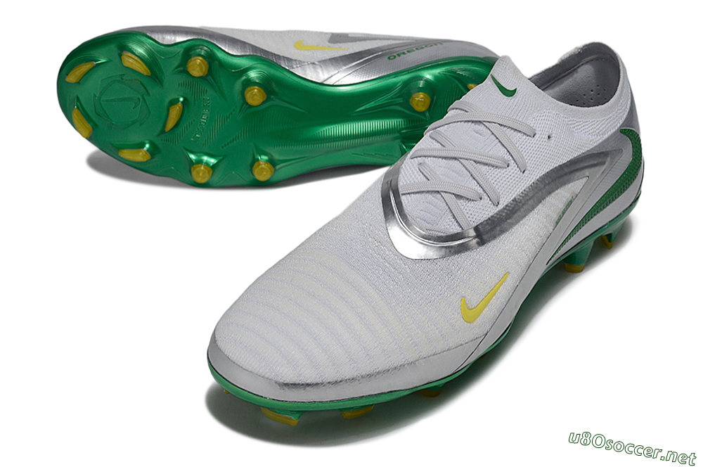 Men's Nike Phantom 6 Elite Low FG Football Boots - White/Silver/Green 3
