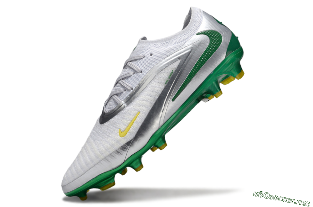 Men's Nike Phantom 6 Elite Low FG Football Boots - White/Silver/Green 5
