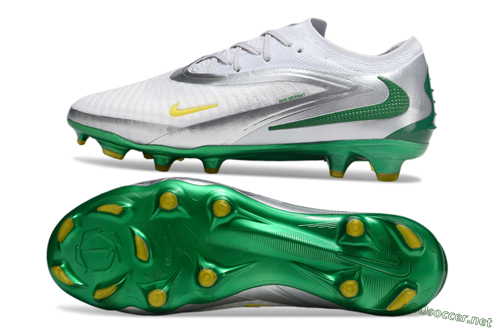 Men's Nike Phantom 6 Elite Low FG Football Boots - White/Silver/Green 1
