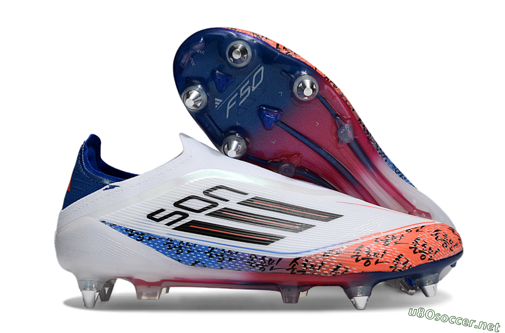 Men's Adidas F50 Elite Laceless SG Football Boots - White/Red/Blue 2