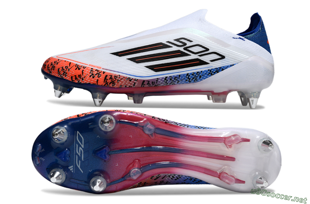 Men's Adidas F50 Elite Laceless SG Football Boots - White/Red/Blue 1