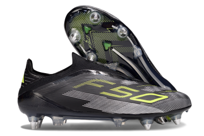 Men's Adidas F50 Elite Laceless SG Football Boots - Black/Silver/Yellow