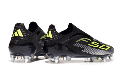 Men's Adidas F50 Elite Laceless SG Football Boots - Black/Silver/Yellow