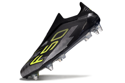 Men's Adidas F50 Elite Laceless SG Football Boots - Black/Silver/Yellow