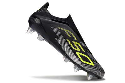Men's Adidas F50 Elite Laceless SG Football Boots - Black/Silver/Yellow