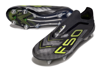 Men's Adidas F50 Elite Laceless SG Football Boots - Black/Silver/Yellow