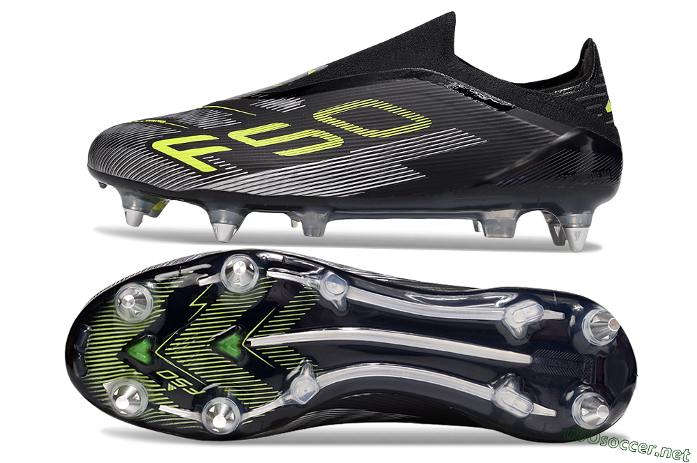 Men's Adidas F50 Elite Laceless SG Football Boots - Black/Silver/Yellow 1