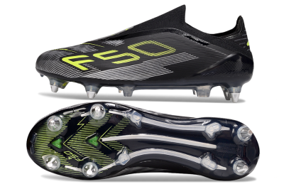 Men's Adidas F50 Elite Laceless SG Football Boots - Black/Silver/Yellow