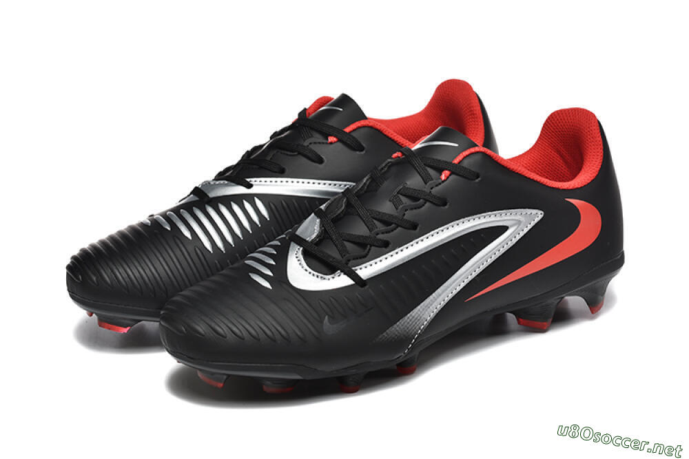 Men's Nike Phantom 6 Elite FG Football Boots - Black/Silver/Red 5