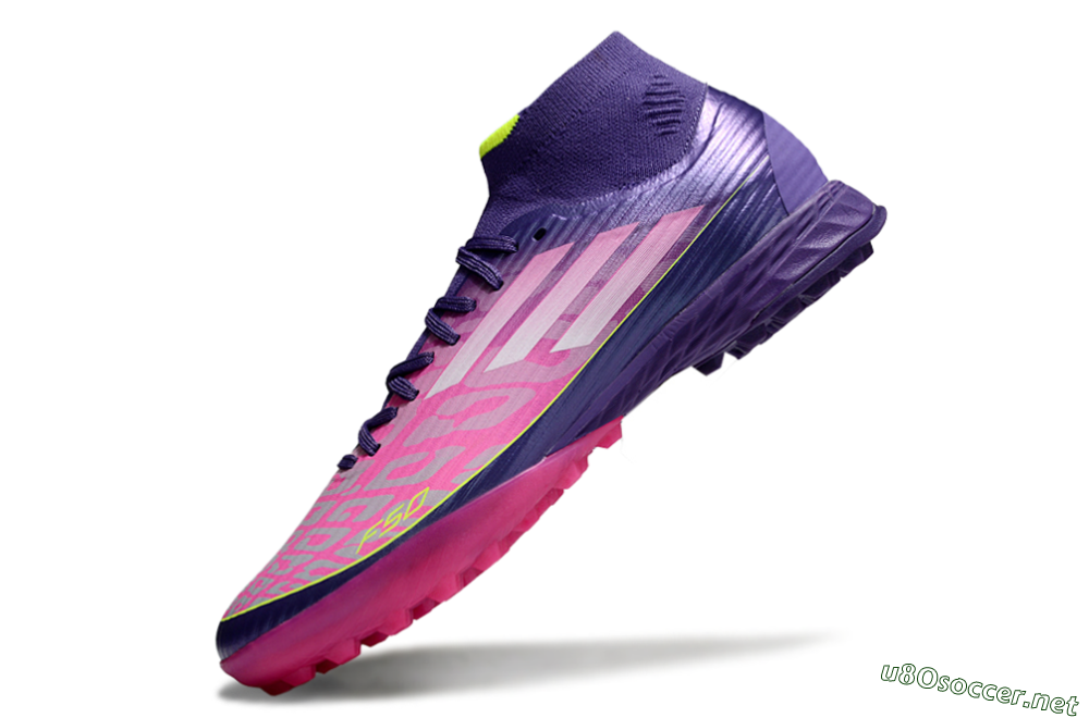 Men's Adidas F50+ Elite Mid TF Football Shoes - Pink/Yellow/Purple 5