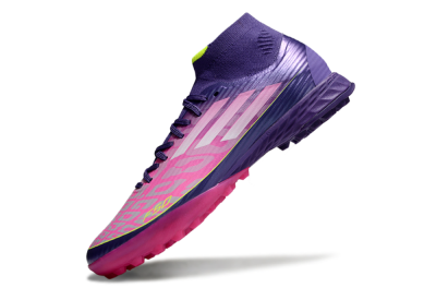 Men's Adidas F50+ Elite Mid TF Football Shoes - Pink/Yellow/Purple