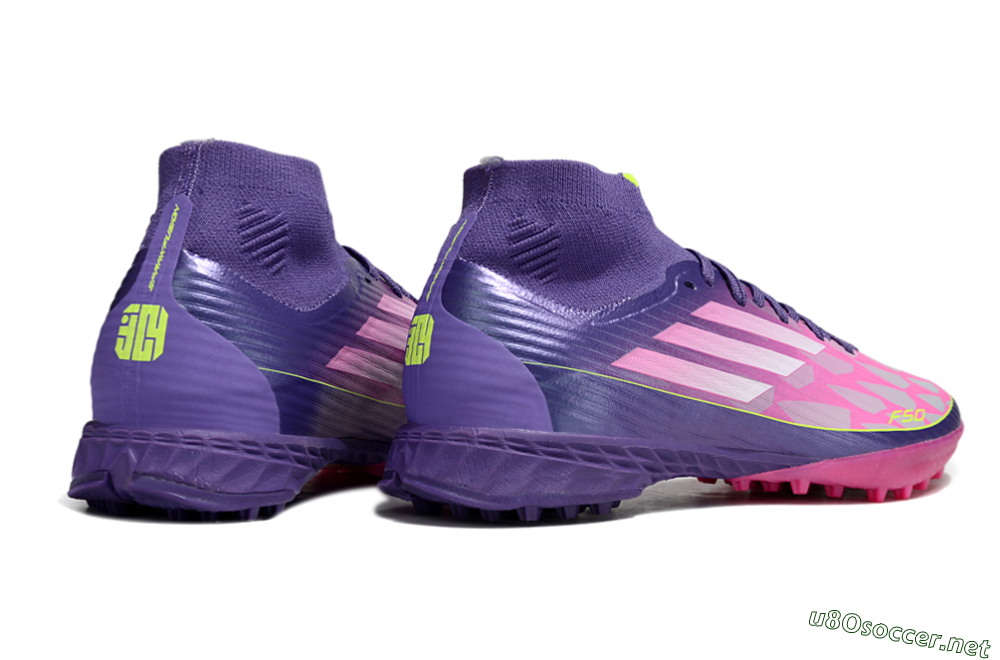 Men's Adidas F50+ Elite Mid TF Football Shoes - Pink/Yellow/Purple 6