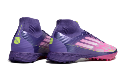 Men's Adidas F50+ Elite Mid TF Football Shoes - Pink/Yellow/Purple