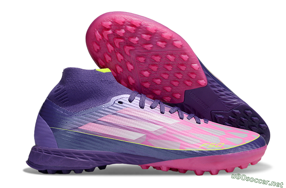 Men's Adidas F50+ Elite Mid TF Football Shoes - Pink/Yellow/Purple 2