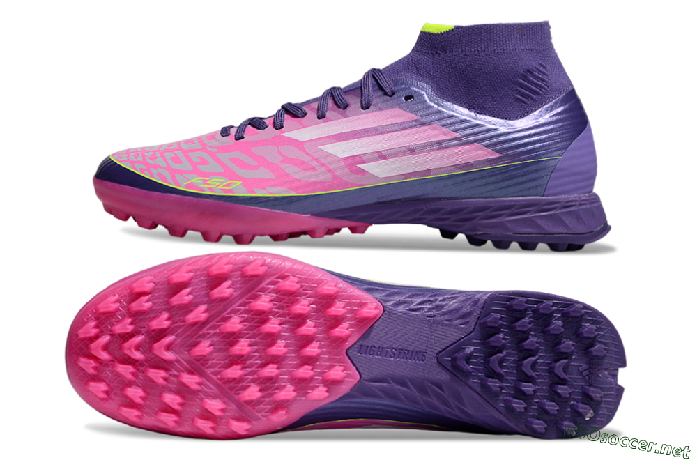 Men's Adidas F50+ Elite Mid TF Football Shoes - Pink/Yellow/Purple 1