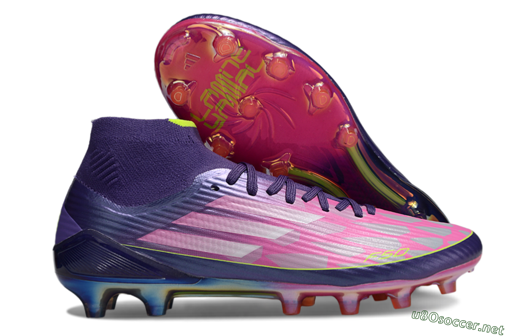 Men's Adidas F50+ Elite Mid FG Football Boots - Pink/Yellow/Purple 2