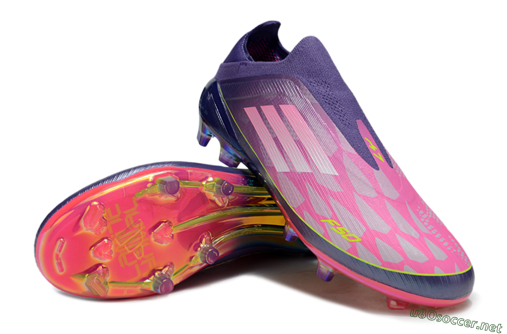 Men's Adidas F50+ Elite Laceless FG Football Boots - Pink/Yellow/Purple 3