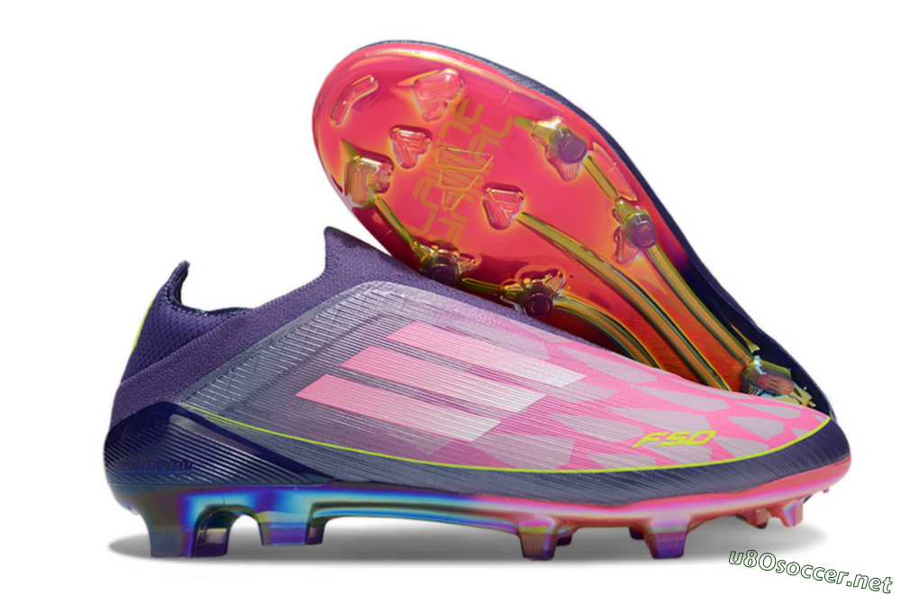 Men's Adidas F50+ Elite Laceless FG Football Boots - Pink/Yellow/Purple 2