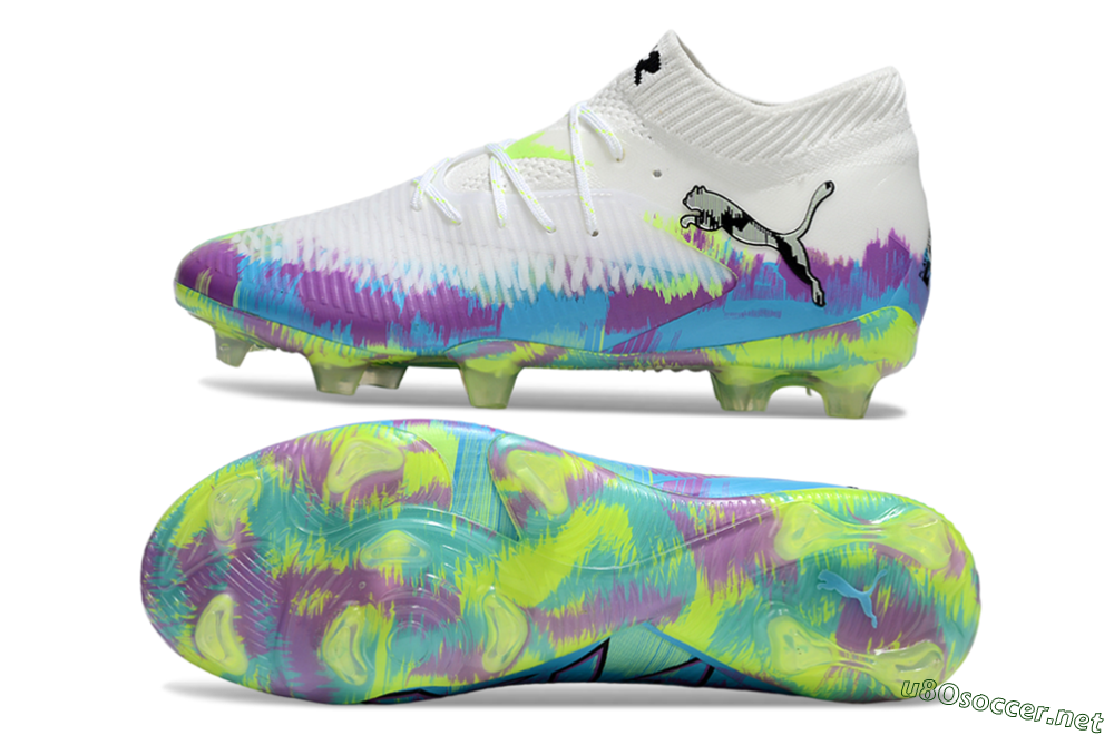 Men's Puma Future 8 Ultimate FG Football Boots - White/Blue/Yellow 1
